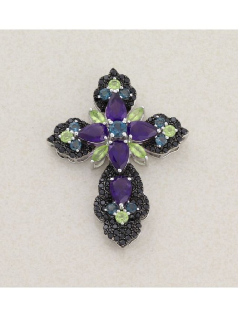 Pendant Only Sterling Silver Natural Amethyst Peridot Topaz Spinel Cross Pendant